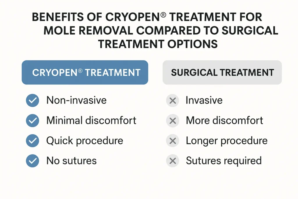 Table to show the benefits of getting moles removed Kingston Hill from LA LIPO