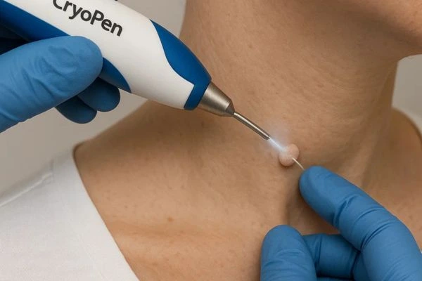 Person receiving Cryotherapy skin tag removal Kingston Hill