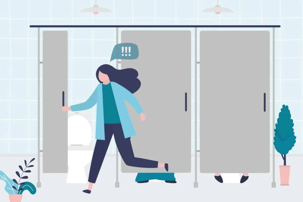 graphic of Urine incontinence Kingston Hill woman running to the toilet.