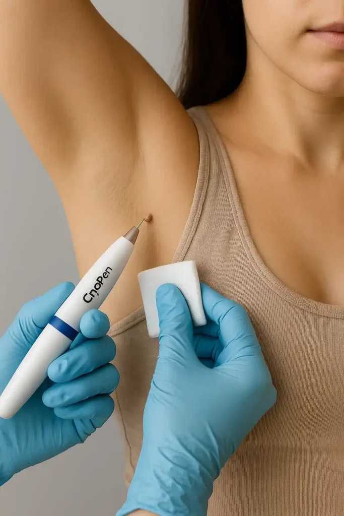woman having cryopen to remove underarm skin tags Kingston Hill