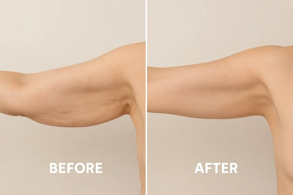 Picture of LA LIPO Kingston Hill before and after results of skin tightening treatment on the upper arms.